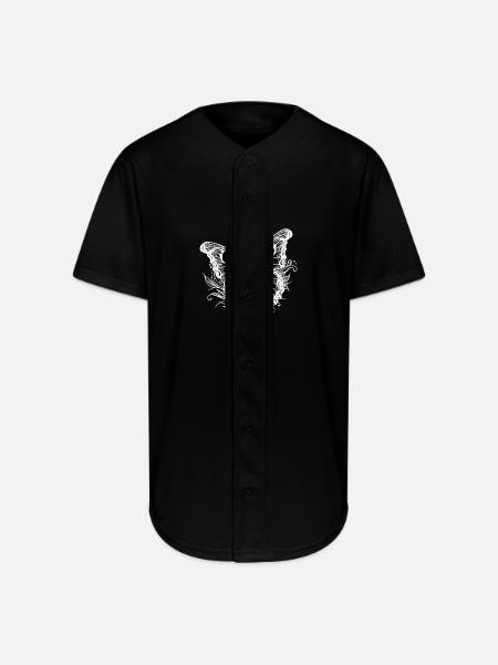 Flower Tattoo Style Butterfly - Full Button Jersey - black