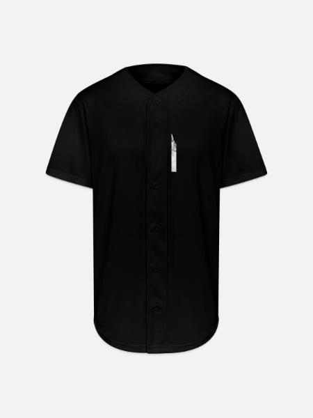 Curious Kitten Mono Sketch - Full Button Jersey - black