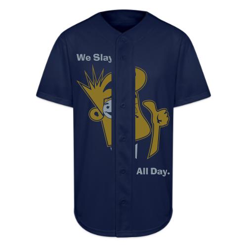 We Slay All Day Shiny Shirt Metallic Silver & Gold - Full Button Jersey