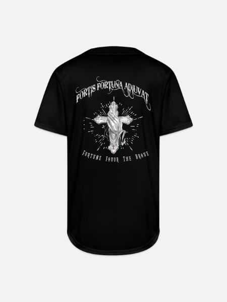 Fortis Fortuna Adiuvat - Cross and Hand Tattoo - Full Button Jersey - black