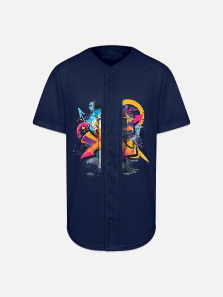 Vibrant Graffiti Spray Can Artwork - Full Button Jersey - navy