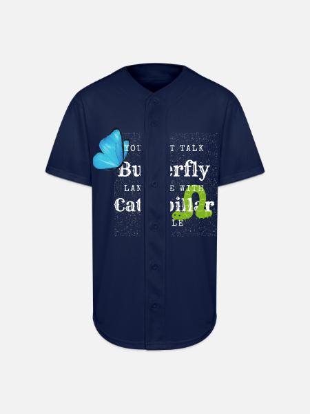 Butterfly Language Tee - Full Button Jersey - navy