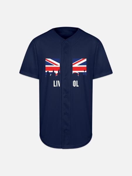 British Flag Liverpool Skyline - Full Button Jersey - navy