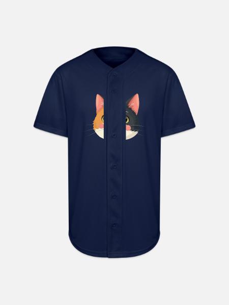 cute cat face - Full Button Jersey - navy