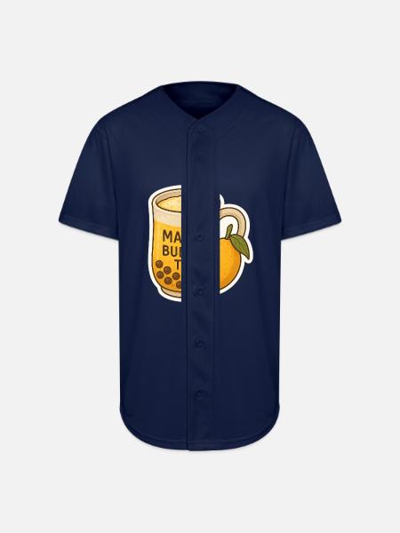 Mango Bubble Tea Illustration - Full Button Jersey - navy