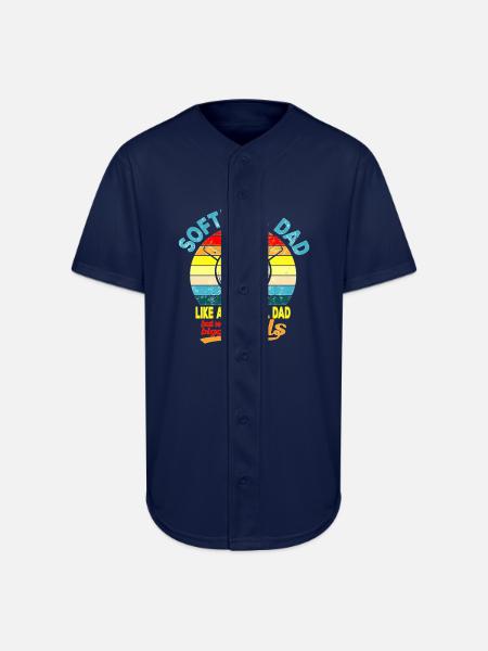 Softball Dad Humor Tee - Full Button Jersey - navy