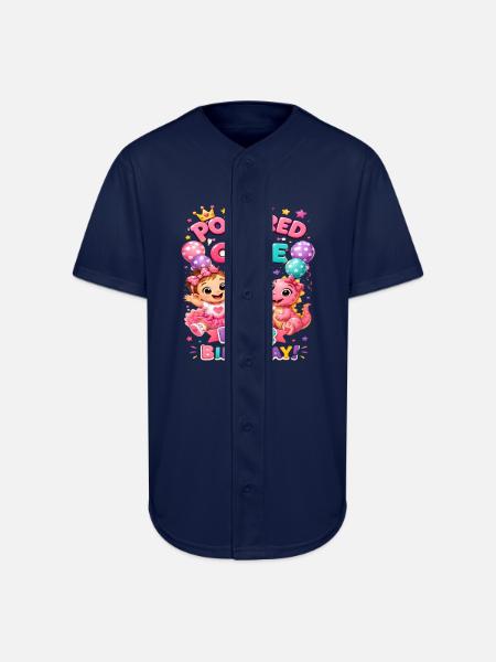 Powered_by_Cake_Dinosaur_1st_Birthday_Shirt Girls - Full Button Jersey - navy