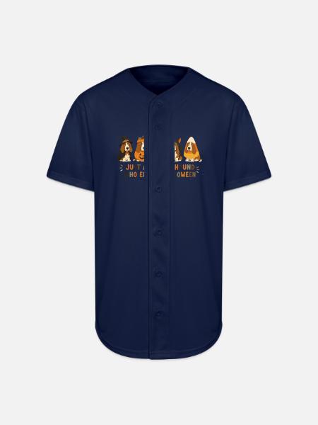Halloween Basset Hound Crew - Full Button Jersey - navy