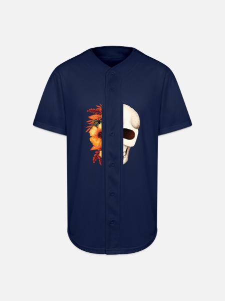 Floral Skull Split - Full Button Jersey - navy