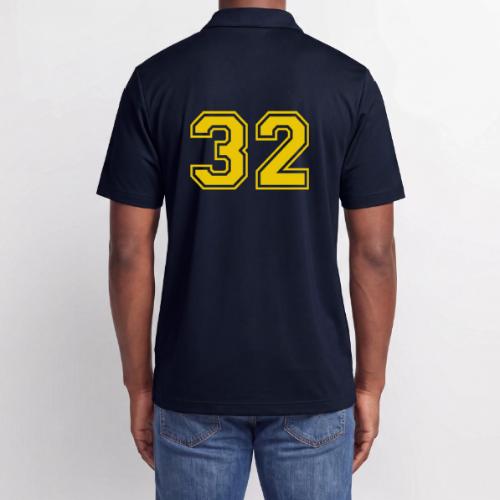 Number 32 in a classic athletic collegiate font - Adidas Performance Polo