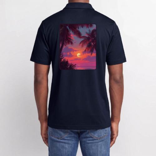 Tropical Sunset Palm Silhouette Design - Adidas Performance Polo