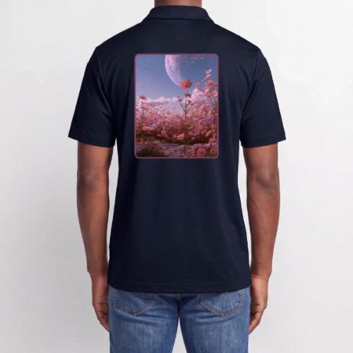 Cosmic Moon & Cosmos Flowers Art - Adidas Performance Polo