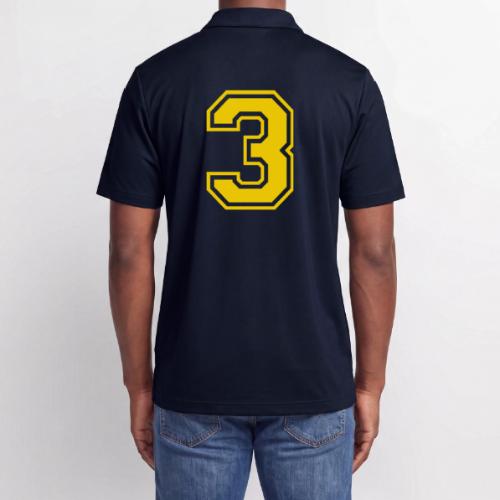 Number 3 in a classic athletic collegiate font - Adidas Performance Polo