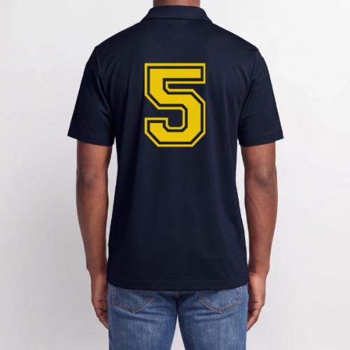 Number 5 in a classic athletic collegiate font - Adidas Performance Polo