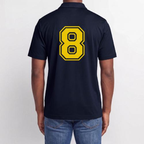 Number 8 in a classic athletic collegiate font - Adidas Performance Polo