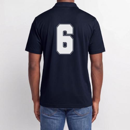 White Number 6 – Varsity Font - Adidas Performance Polo