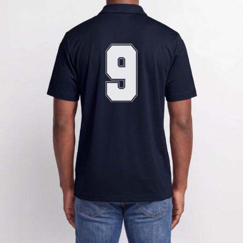 White Number 9 – Varsity Font - Adidas Performance Polo