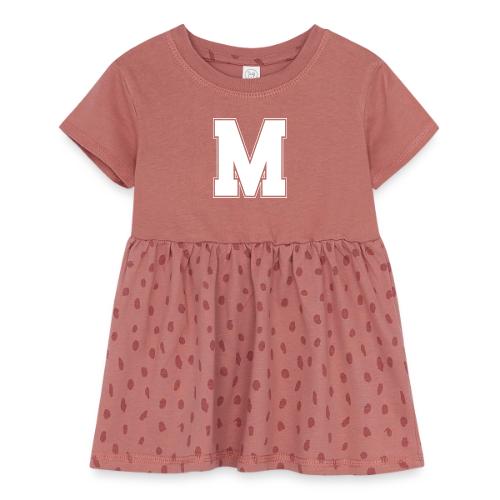 White Letter M – Varsity Alphabet Monogram - Infant Baby Rib Dress