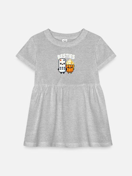 Popcorn And Remote Control Besties Funny Movie - Infant Baby Rib Dress -  - Front