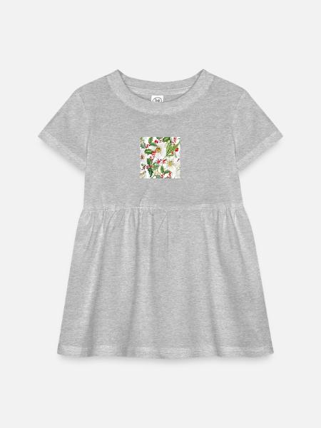 Watercolor Holly Bloom Pattern - Infant Baby Rib Dress -  - Front