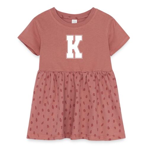 White Letter K – Varsity Alphabet Monogram - Infant Baby Rib Dress