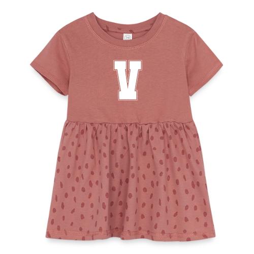 White Letter V – Varsity Alphabet Monogram - Infant Baby Rib Dress