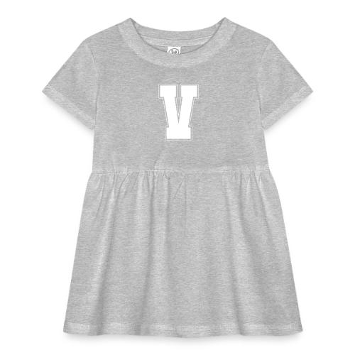 White Letter V – Varsity Alphabet Monogram - Infant Baby Rib Dress