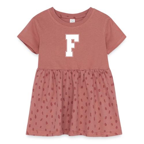 White Letter F – Varsity Alphabet Monogram - Infant Baby Rib Dress