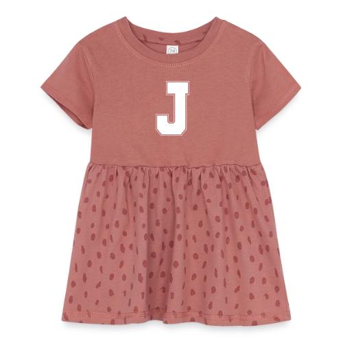 White Letter J – Varsity Alphabet Monogram - Infant Baby Rib Dress
