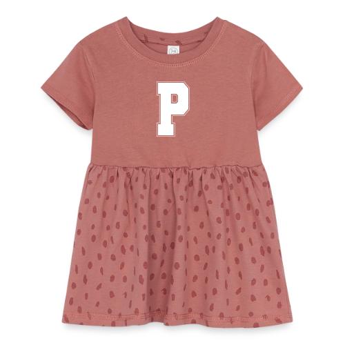 White Letter P – Varsity Alphabet Monogram - Infant Baby Rib Dress