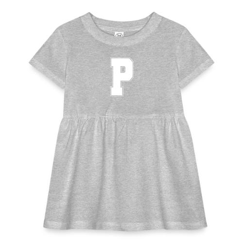 White Letter P – Varsity Alphabet Monogram - Infant Baby Rib Dress