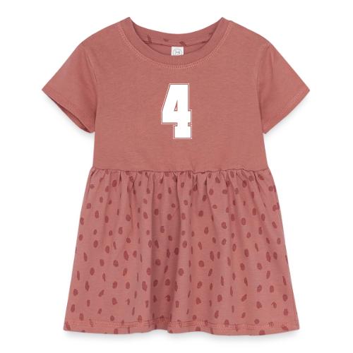 White Number 4 – Varsity Font - Infant Baby Rib Dress