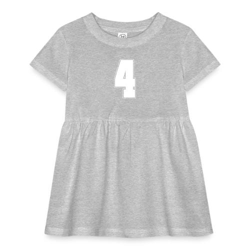 White Number 4 – Varsity Font - Infant Baby Rib Dress