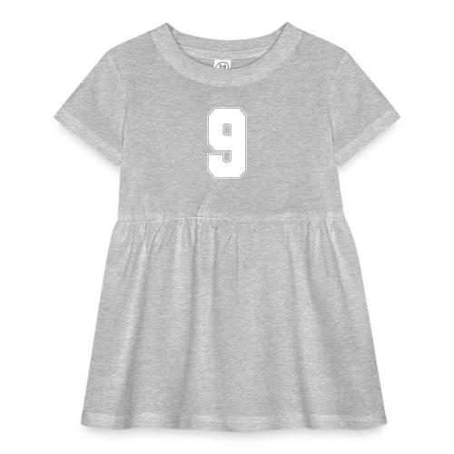 White Number 9 – Varsity Font - Infant Baby Rib Dress