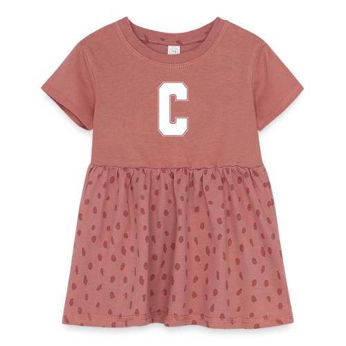 White Letter C – Varsity Alphabet Monogram - Infant Baby Rib Dress