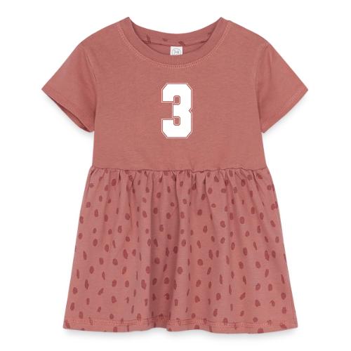 White Number 3 – Varsity Font - Infant Baby Rib Dress
