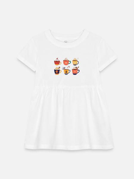 Festive Winter Mug Parade - Infant Baby Rib Dress - white - Front