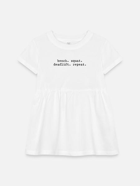 Bench Squat Deadlift Repeat Weightlifting Gym Love - Infant Baby Rib Dress - white - Front
