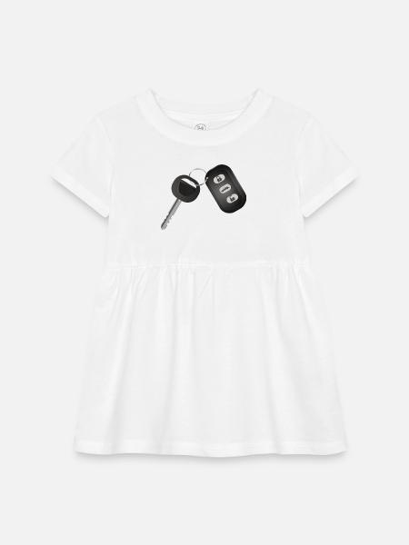 single car key with radio remote control - Infant Baby Rib Dress - white - Front