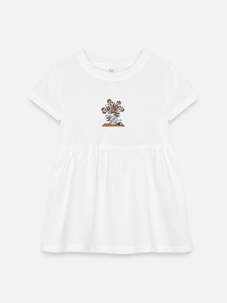 Panda Vase Bloom with Red Berries - Infant Baby Rib Dress - white - Front