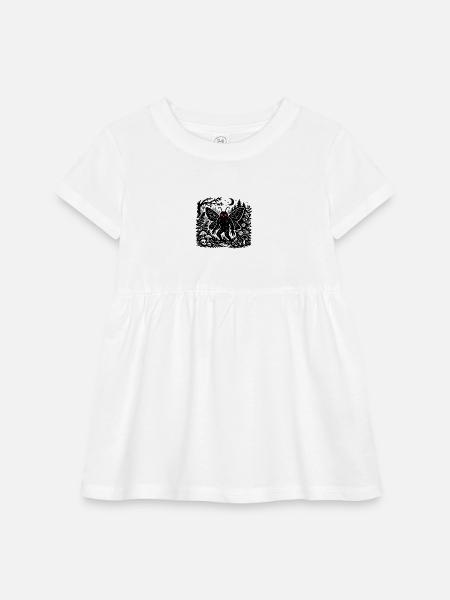 Mothman Forest Linocut Art - Infant Baby Rib Dress - white - Front