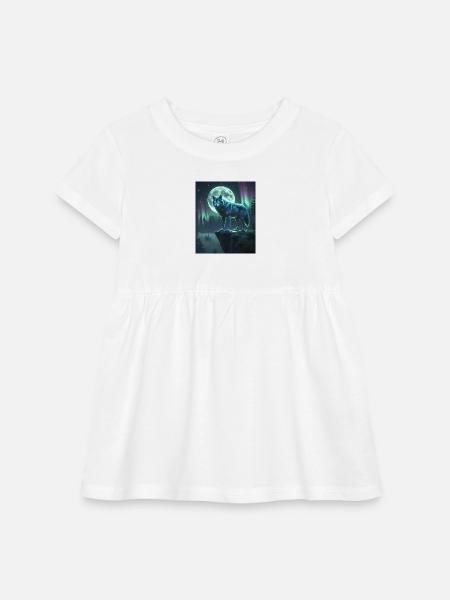 Mystical Wolf Under Moonlight - Infant Baby Rib Dress - white - Front
