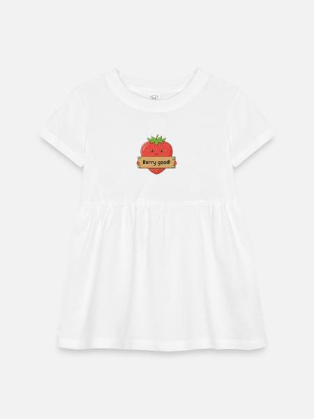 Berry Good Kawaii Strawberry Cartoon Sign - Infant Baby Rib Dress - white - Front