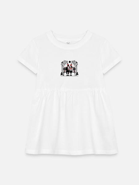 Winter Romance on a Red Park Bench - Infant Baby Rib Dress - white - Front