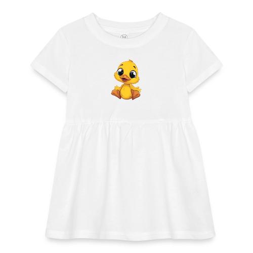 Sweet Yellow Cartoon Duck Sitting Happily - Infant Baby Rib Dress