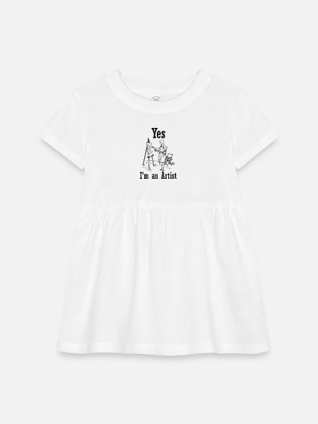 Yes I'm an Artist - Infant Baby Rib Dress - white - Front