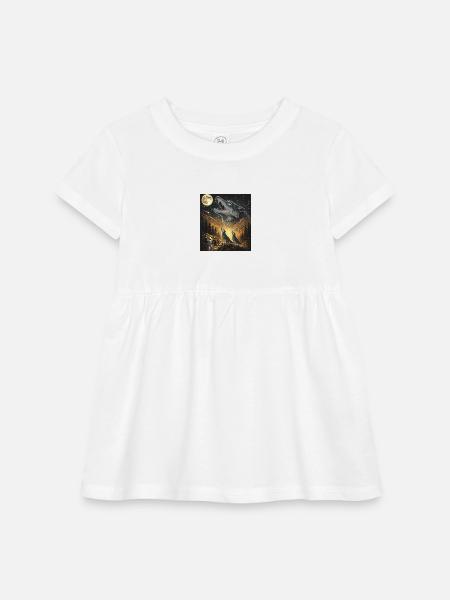 Moon Moonlight Howl Wolves Night - Infant Baby Rib Dress - white - Front