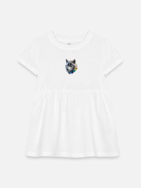 Artistic Glass Wolf Sculpture - Infant Baby Rib Dress - white - Front