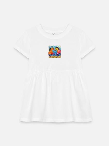 Artistic horses - Infant Baby Rib Dress - white - Front
