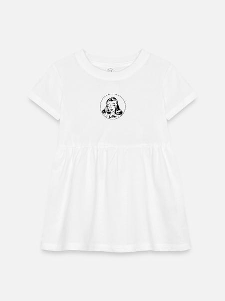 Sad Girl on Phone - Infant Baby Rib Dress - white - Front